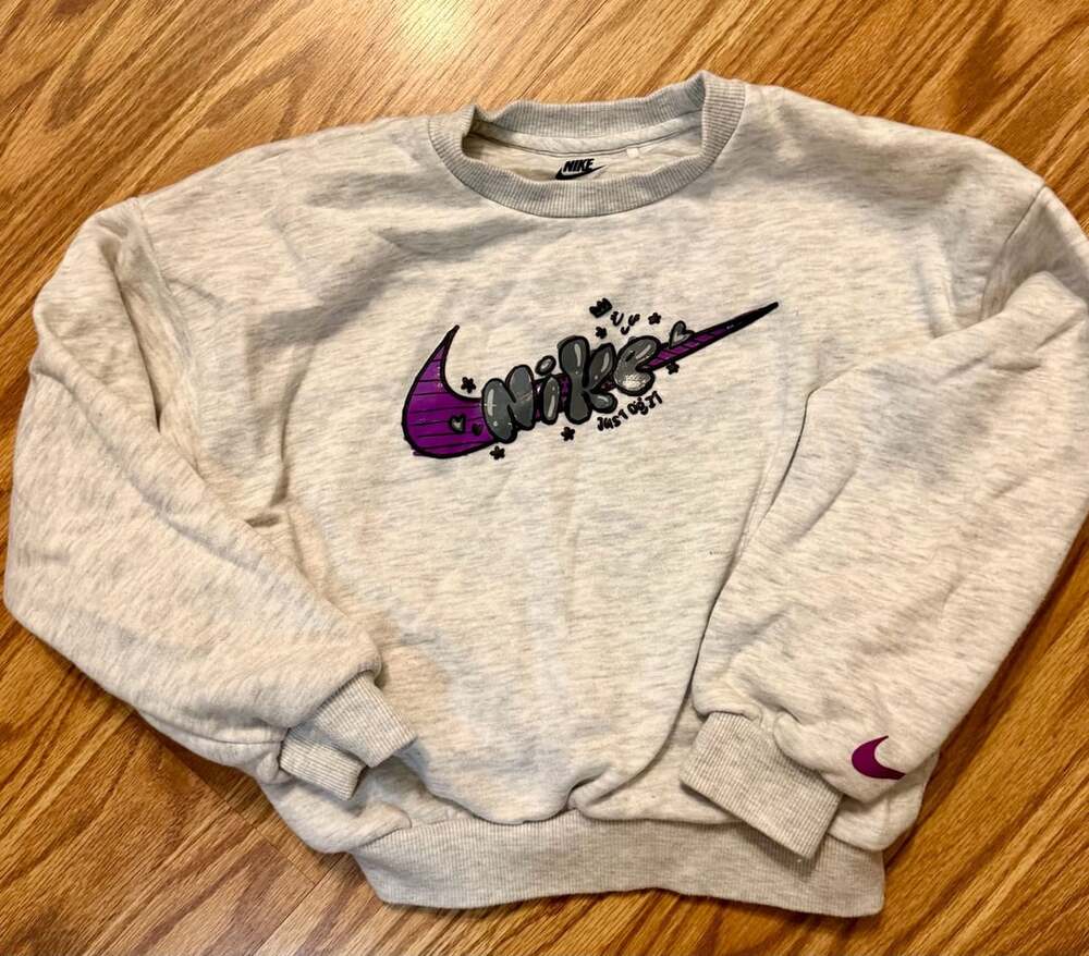 Nike Graffiti Sweatshirt Size 6X Grey Purple Bubble Letter Logo